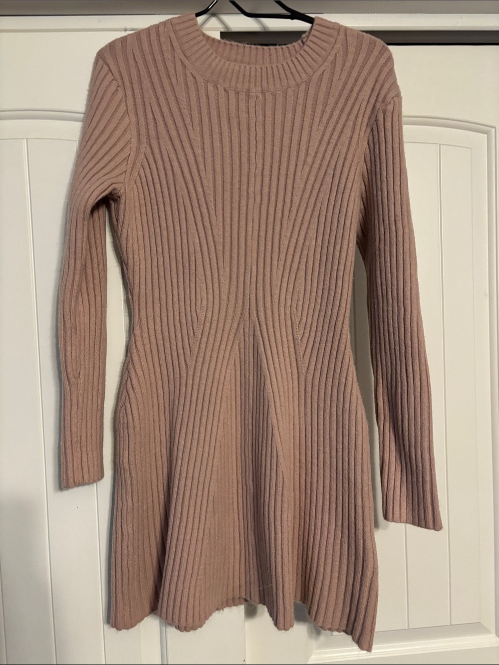 H&M Ribbed Long Sleeve Knit Dress in Blush